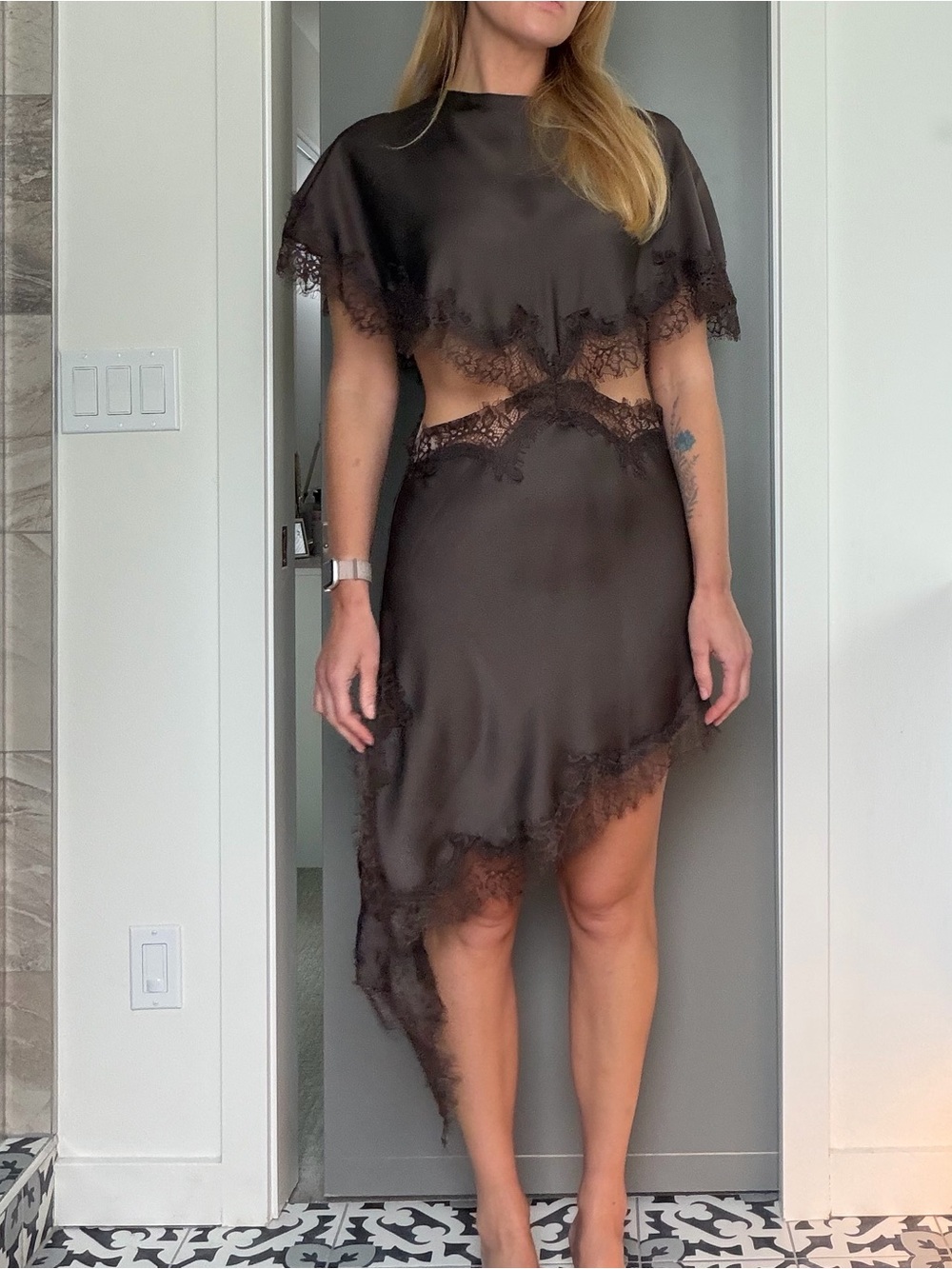 SHEIN Black Asymmetrical Lace Cutout Dress